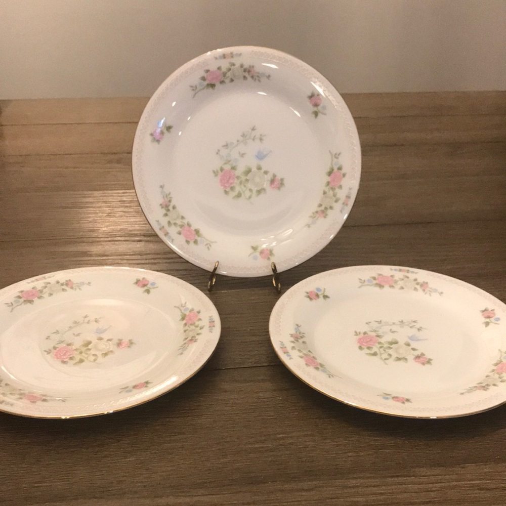 Crown Ming bird of paradise fine China 7 1/2” Salad bread plate set of three euc